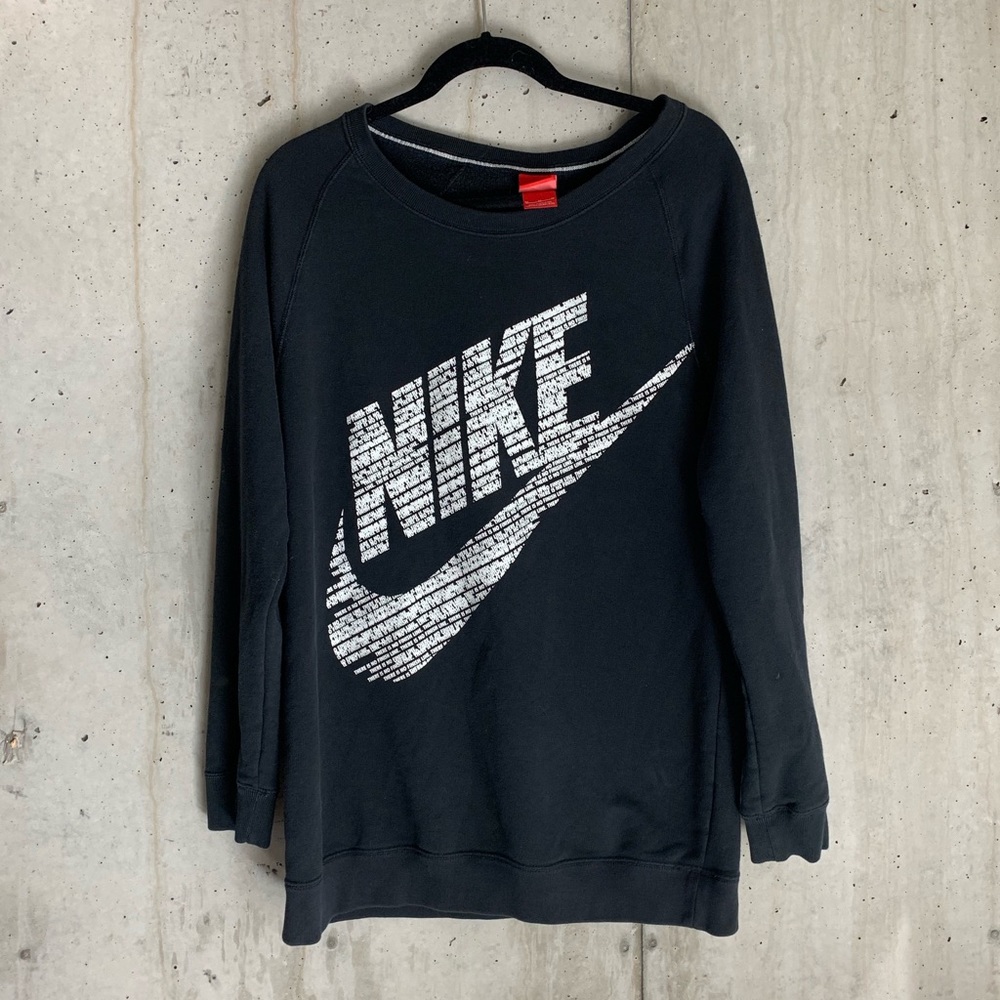 Black Nike Logo Long Crew Neck Sweatshirt